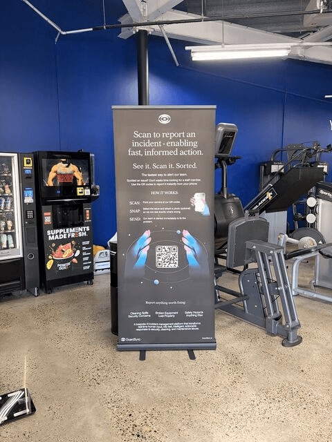 GuardSync QR code poster at Plus Fitness Warwick Farm