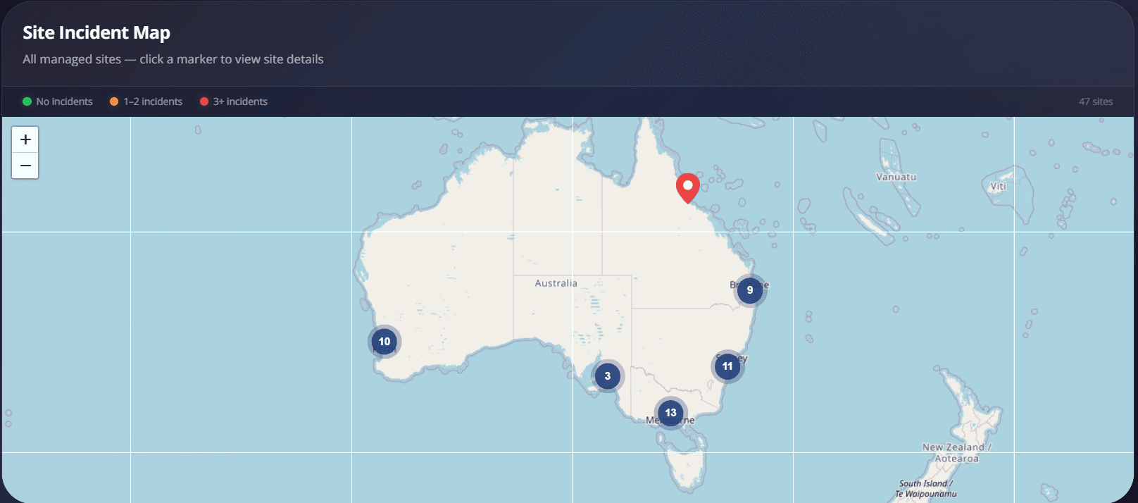 GuardSync live site map — national operations view